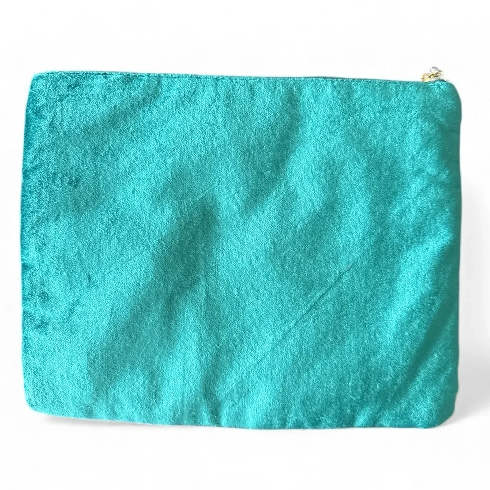 Floral Embroidered Velvet Clutch/Cosmetic Case - Teal and Multicolor